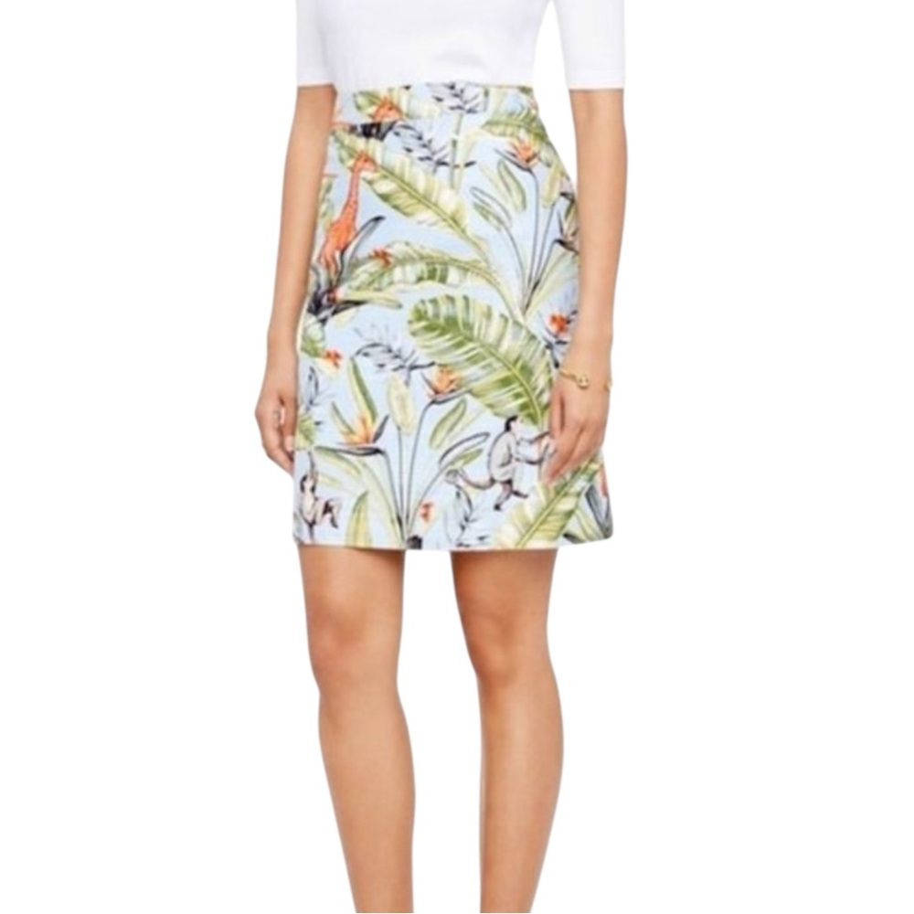 ANN TAYLOR Tropical Print Monkey & Giraffe Skirt in Blue/Green Size 2 — SWEET!